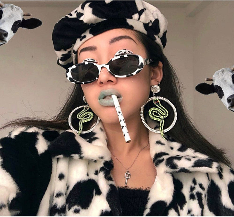 European and American Fashion Oval Frame Sunglasses Cow Color Trendy Sunglasses