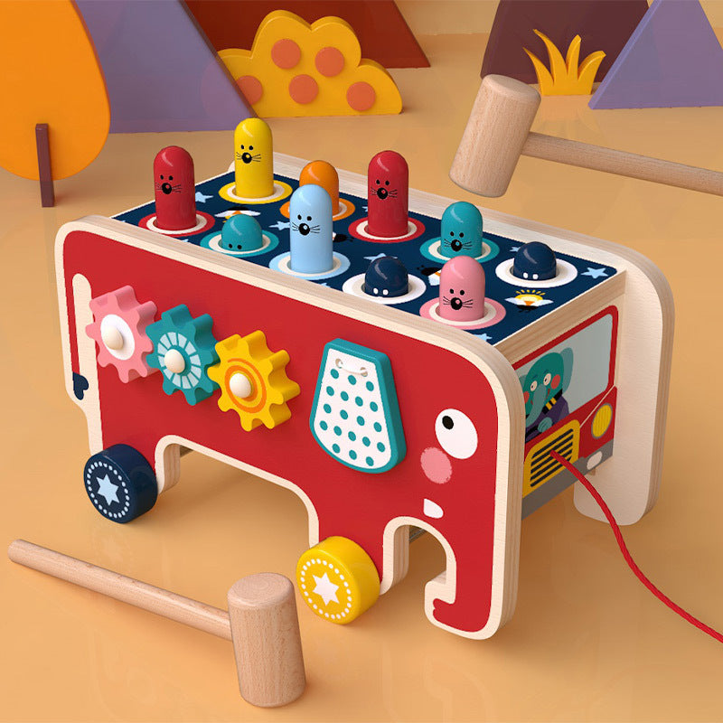 Montessori Toddlers Kids Wooden Pounding Bench Animal Bus Toys Early Educational Set Toy Musical Instrument