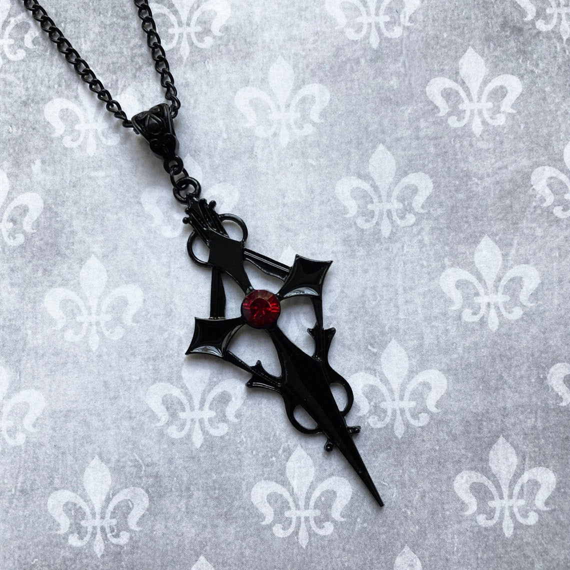 Black Pointed Vampire Cross Pendant Necklace