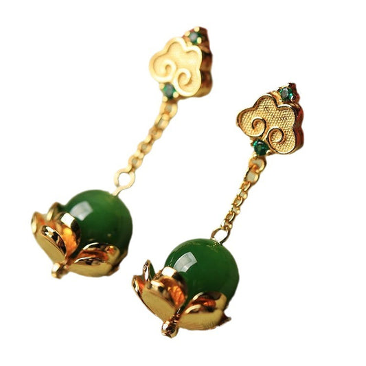 Ancient Style Golden Wishes Hetian Jade Green Earrings