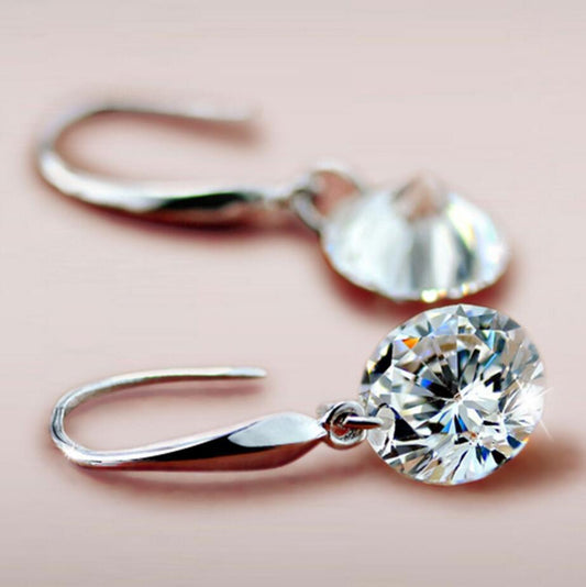 Silver Ear Studs Hook Simple Zircon Earrings