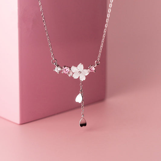 Light Luxury Temperament Shell Flower Necklace Tassel Diamond Clavicle Chain