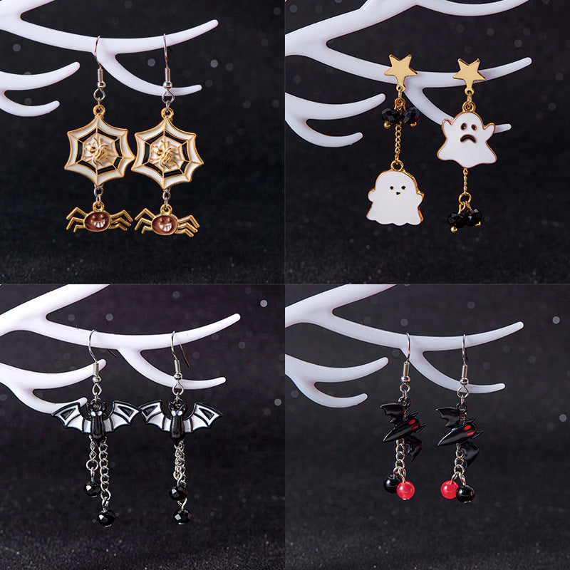 Dark Style Halloween Spider Web Earrings Bat Ghost Asymmetric Halloween
