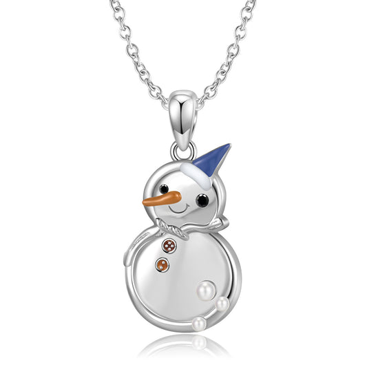 Christmas Snowman S925 Silver Drop Gel Necklace Collar Chain