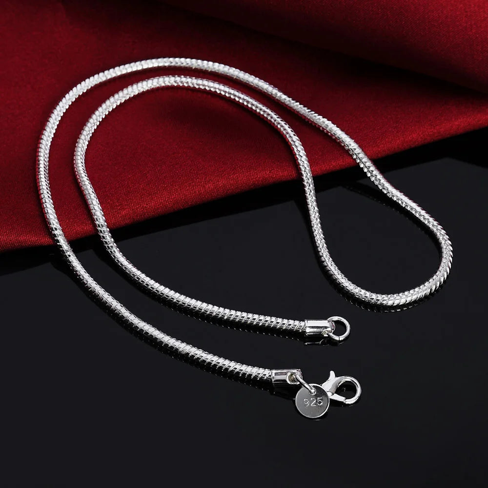 Solid Snake Chain 925 Silver Classic Necklace Fashion Jewelry