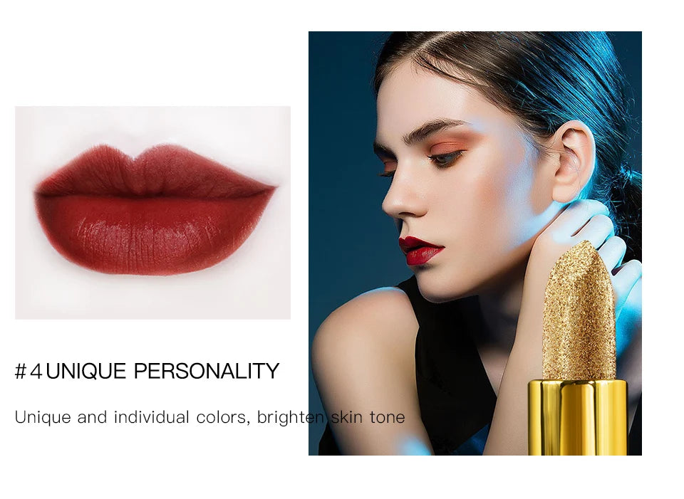 Glitter Lipstick Moisturizing Makeup Velvet Matte Gold Lipstick Waterproof Lipstains Sexy Shiny Red Cosmetics Pigment Nude Rouge