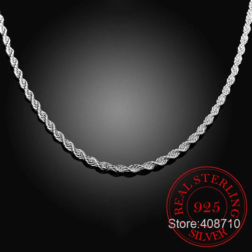 Twisted Rope Chain 925 Silver Necklace Pendant Vintage Jewelry