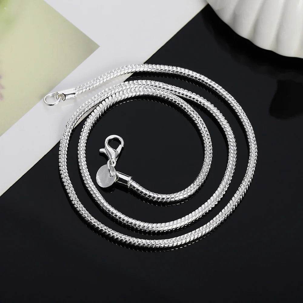 Solid Snake Chain 925 Silver Classic Necklace Fashion Jewelry