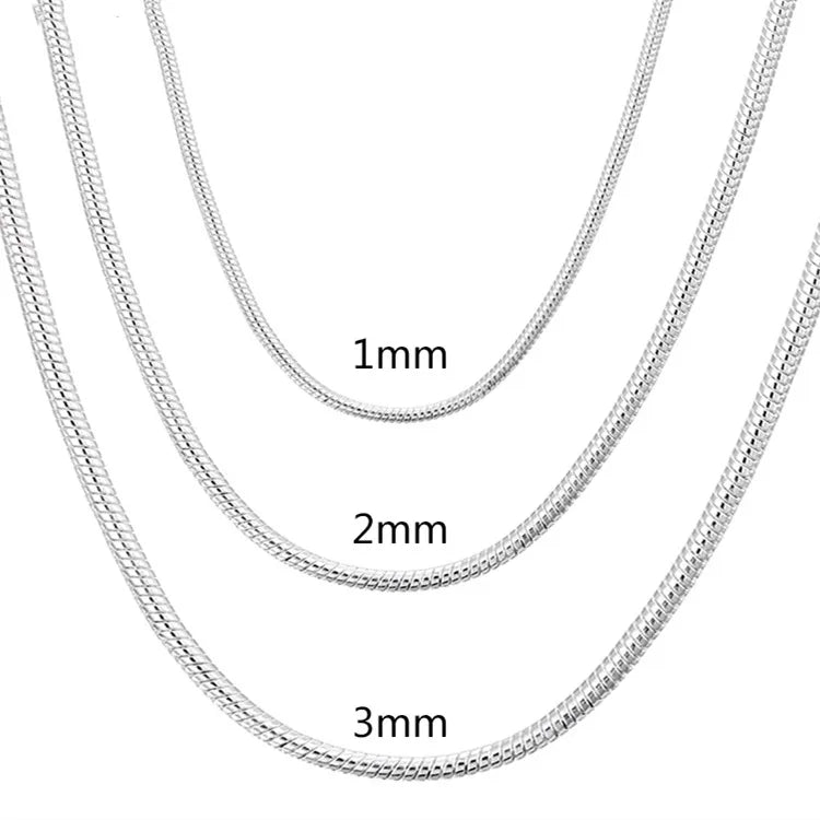 Solid Snake Chain 925 Silver Classic Necklace Fashion Jewelry