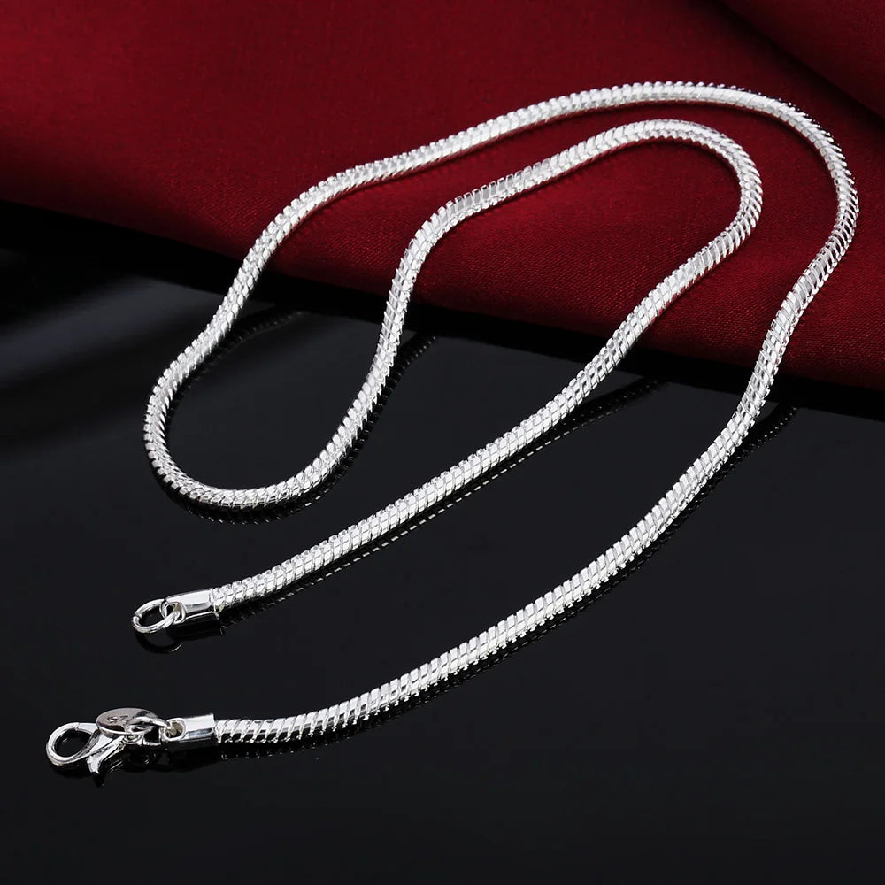 Solid Snake Chain 925 Silver Classic Necklace Fashion Jewelry