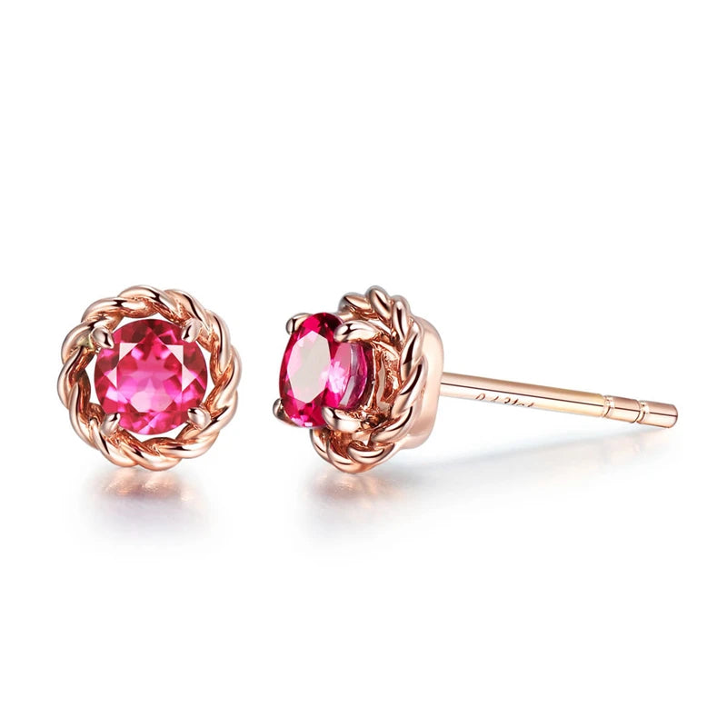 Trendy Earrings Ruby Amethyst Emerald Sapphire Gemstone Rose Gold Stud Earrings