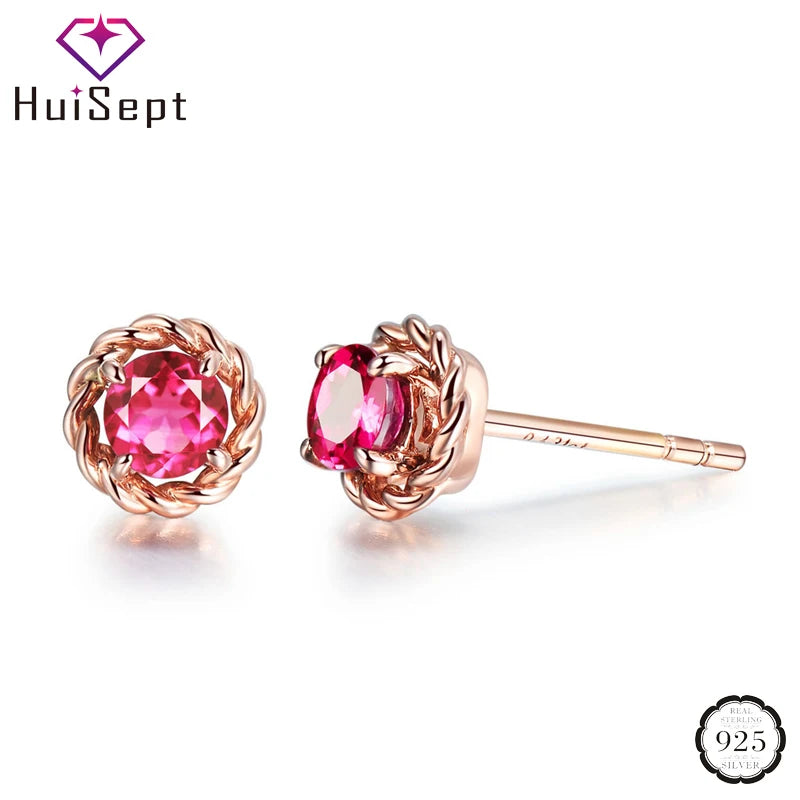 Trendy Earrings Ruby Amethyst Emerald Sapphire Gemstone Rose Gold Stud Earrings