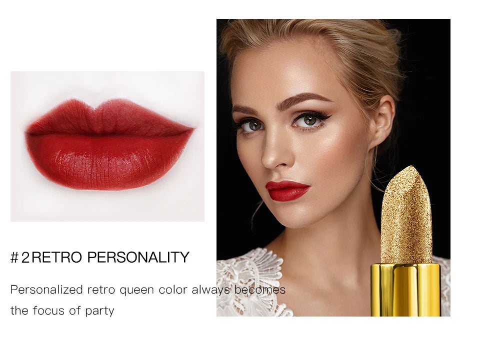 Glitter Lipstick Moisturizing Makeup Velvet Matte Gold Lipstick Waterproof Lipstains Sexy Shiny Red Cosmetics Pigment Nude Rouge