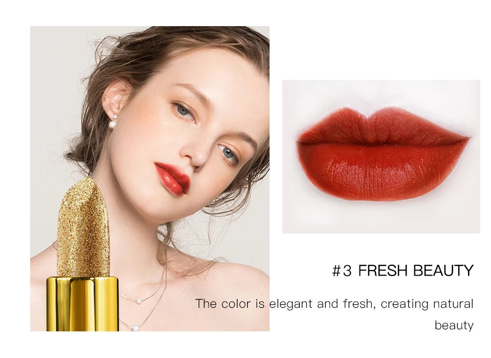 Glitter Lipstick Moisturizing Makeup Velvet Matte Gold Lipstick Waterproof Lipstains Sexy Shiny Red Cosmetics Pigment Nude Rouge