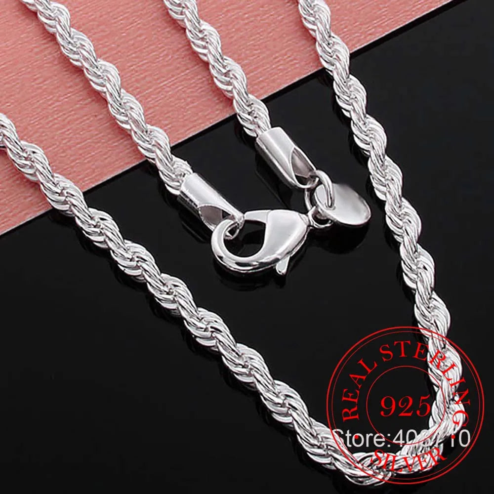 Twisted Rope Chain 925 Silver Necklace Pendant Vintage Jewelry