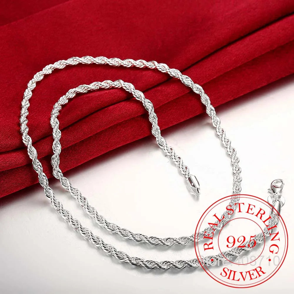 Twisted Rope Chain 925 Silver Necklace Pendant Vintage Jewelry