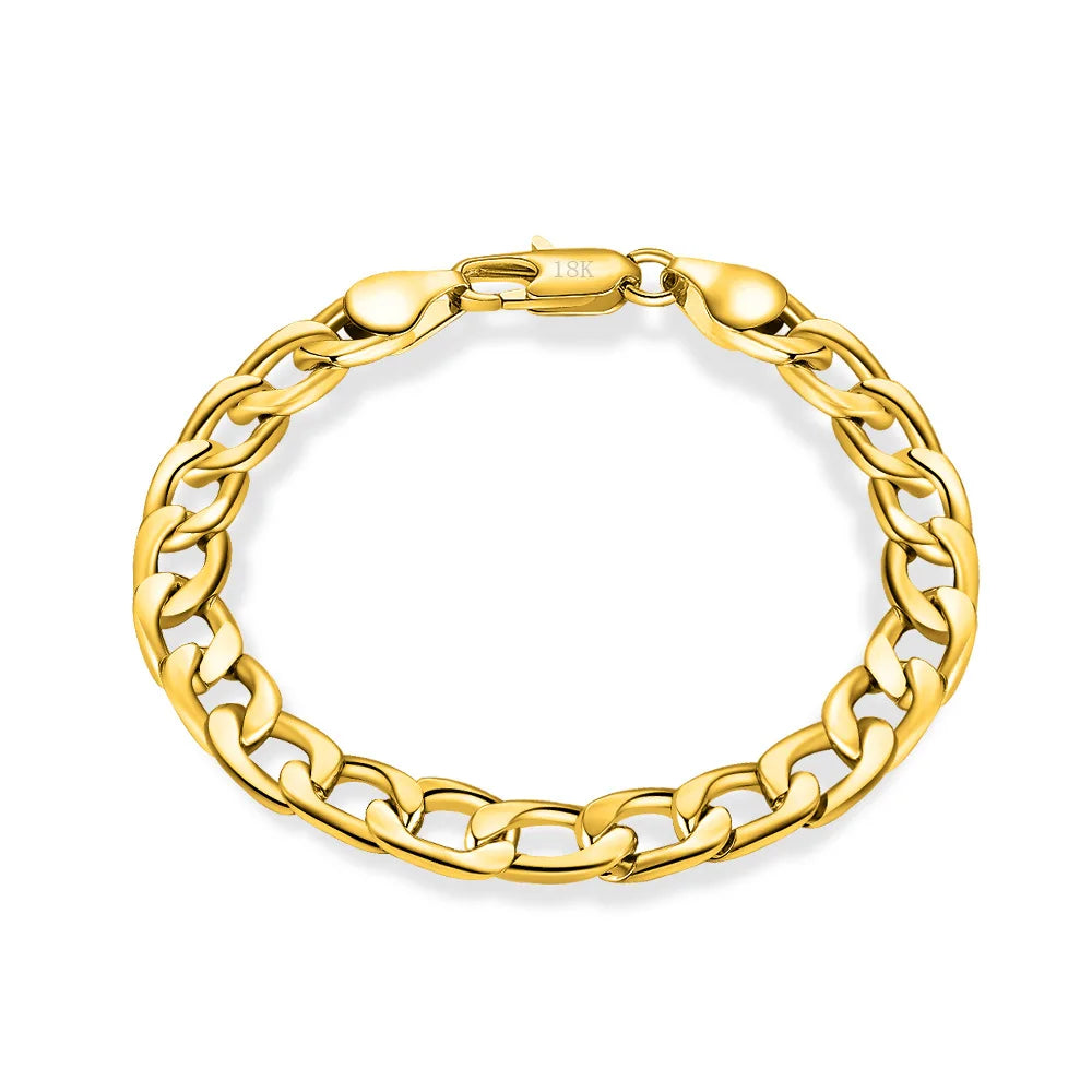 Charm 18K Gold 925 Silver Bracelets 8mm Geometry 20cm Chain Fashion Jewelry