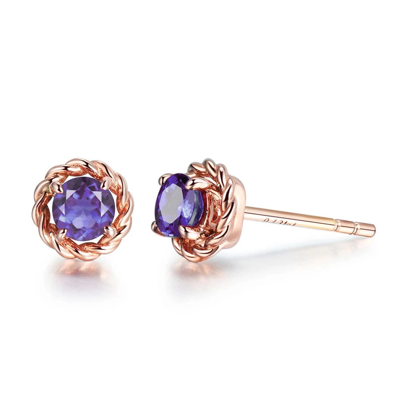 Trendy Earrings Ruby Amethyst Emerald Sapphire Gemstone Rose Gold Stud Earrings