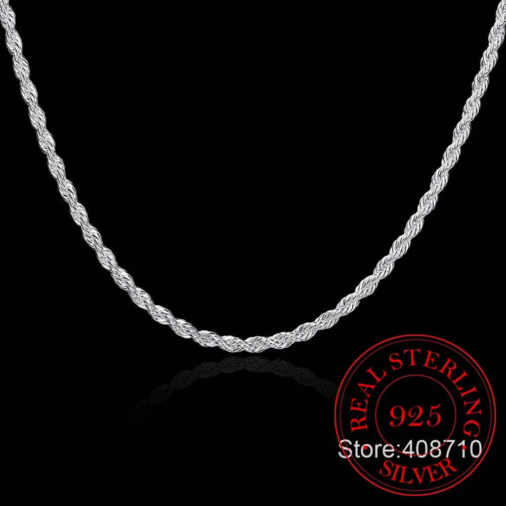 Twisted Rope Chain 925 Silver Necklace Pendant Vintage Jewelry