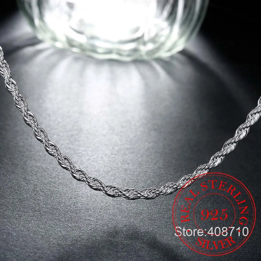 Twisted Rope Chain 925 Silver Necklace Pendant Vintage Jewelry