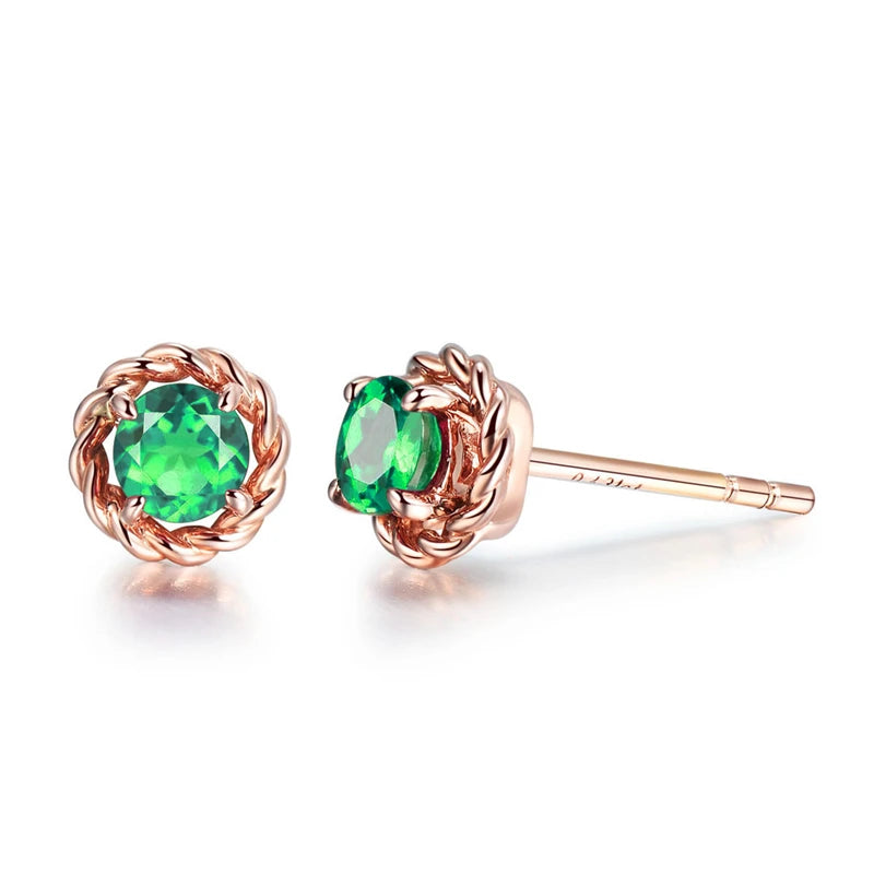 Trendy Earrings Ruby Amethyst Emerald Sapphire Gemstone Rose Gold Stud Earrings