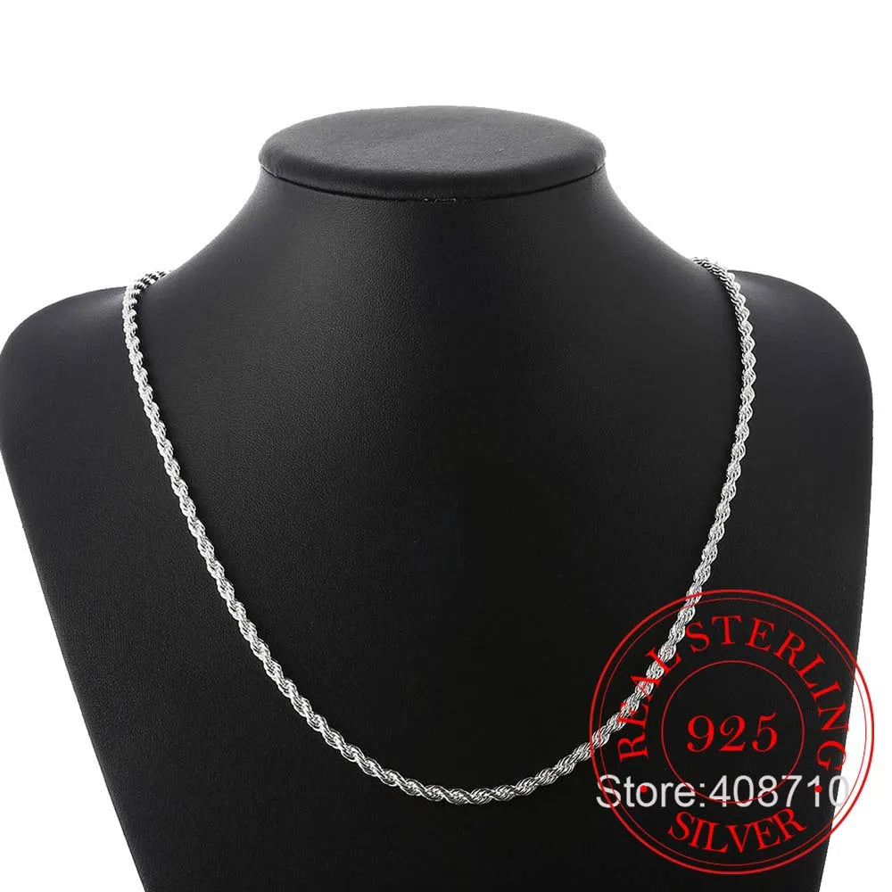 Twisted Rope Chain 925 Silver Necklace Pendant Vintage Jewelry