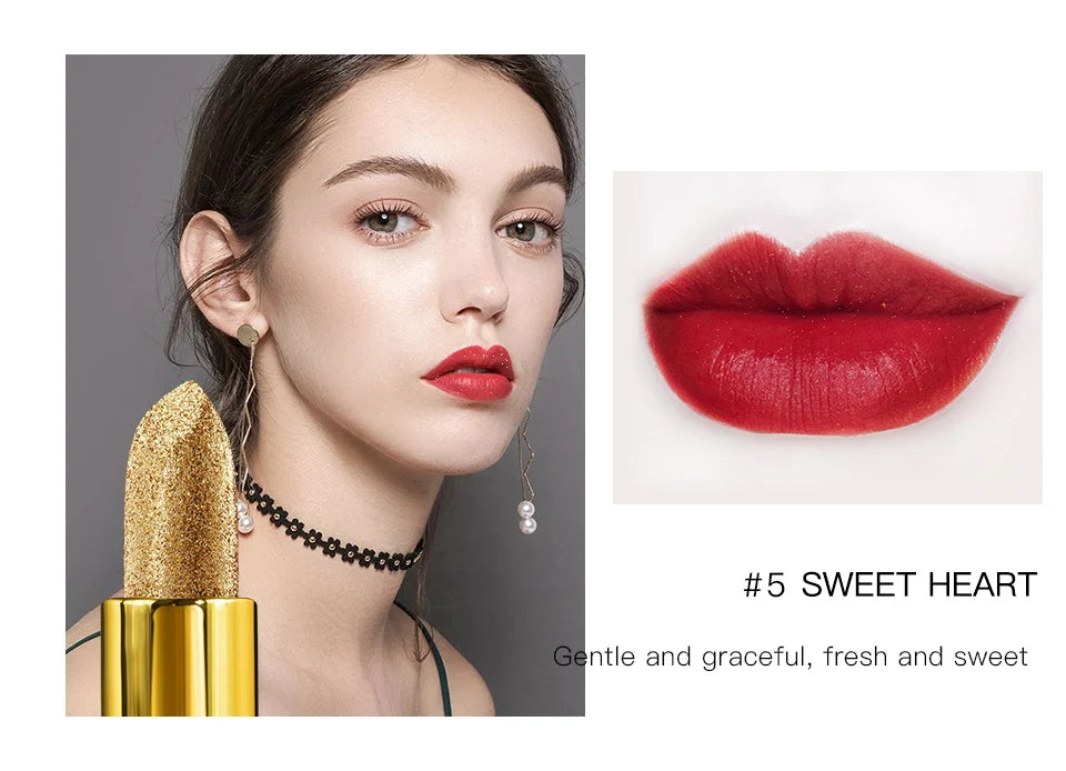 Glitter Lipstick Moisturizing Makeup Velvet Matte Gold Lipstick Waterproof Lipstains Sexy Shiny Red Cosmetics Pigment Nude Rouge