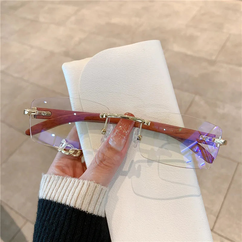 Fashion Sunglasses Frameless Imitation Wood Grain Mirror Leg Sunglasses