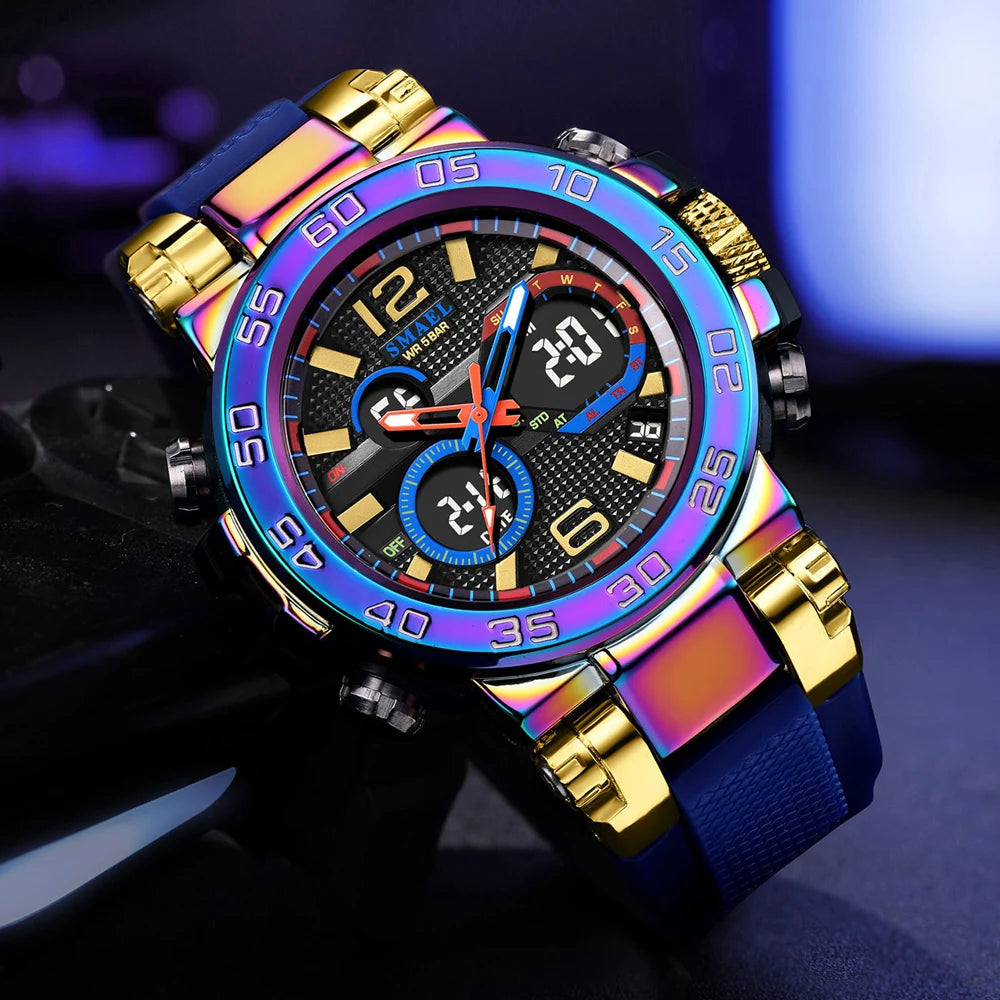 SMAEL Colorful Alloy Case Men's Outdoor Sports Multifunctional Watch Digital Waterproof Night Glow Wristwatches Men Stopwatch