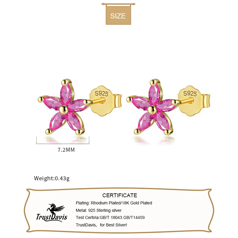 Trendy Fashion Flower Colour CZ Stud Earrings 925 Silver