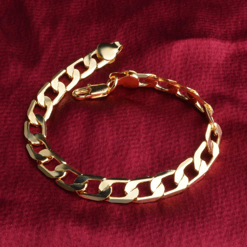 Charm 18K Gold 925 Silver Bracelets 8mm Geometry 20cm Chain Fashion Jewelry