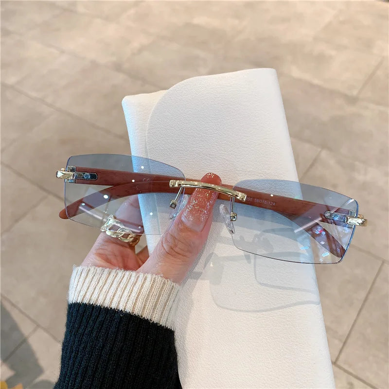 Fashion Sunglasses Frameless Imitation Wood Grain Mirror Leg Sunglasses