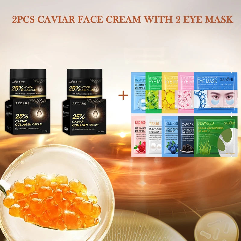 Hydrating Face Cream Caviar Collagen Anti-wrinkle Skincare With Eye Mask