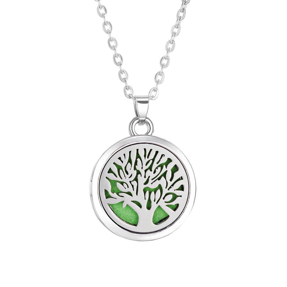 Tree of Life Aromatherapy Necklace Perfume Essential Oil Diffuser Alloy Stainless Steel  Locket Pendant Aroma Diffuser Necklace