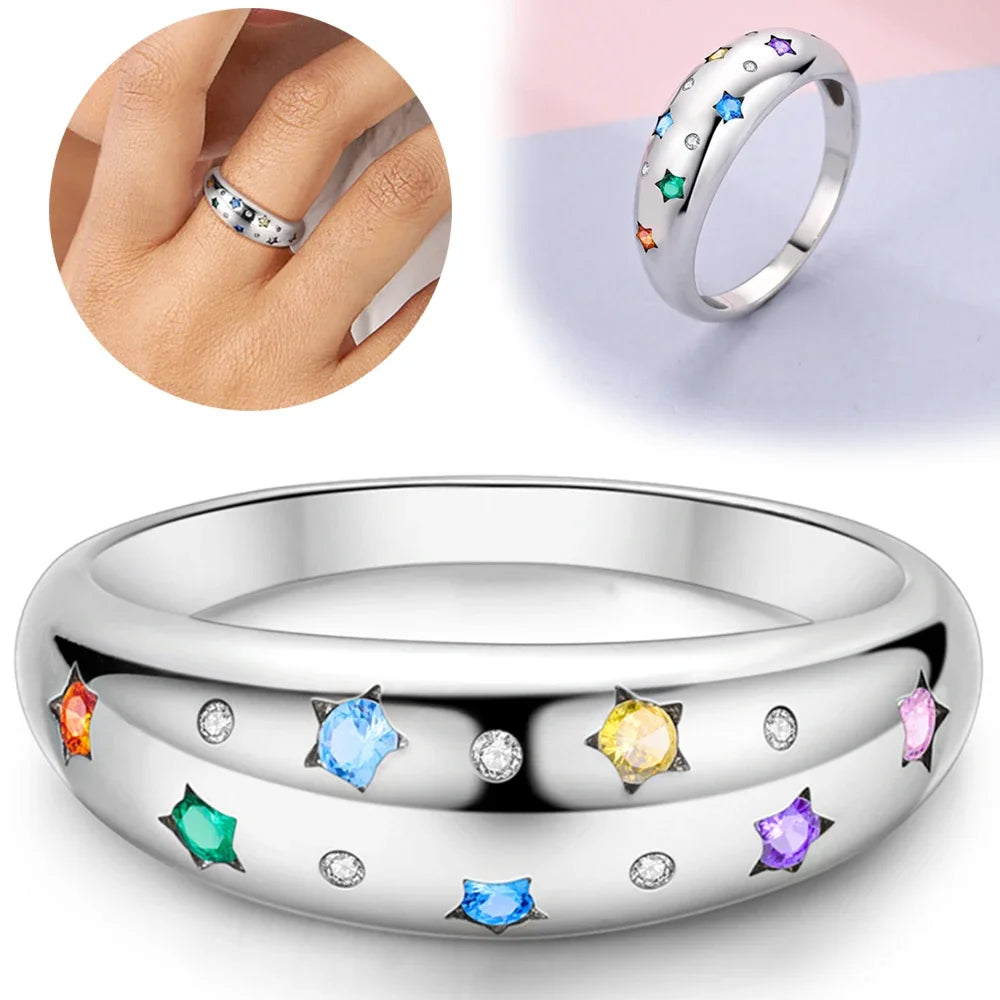 Original Sterling Silver 925 Ring Star and Moon Combination Series Rope Double Layer Ring Women's Wedding Engagement Ring Gift