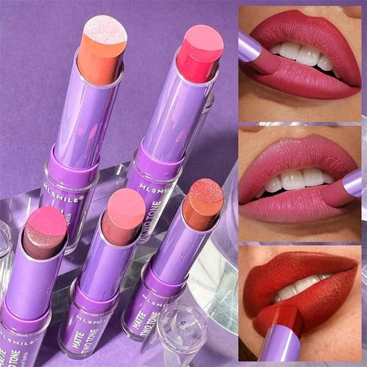 Gradient Two-color Velvet Lipstick Creating 3D Lips Waterproof Long Lasting Matte Lip Gloss Lipgloss Non-Stick Cup Woman Makeup