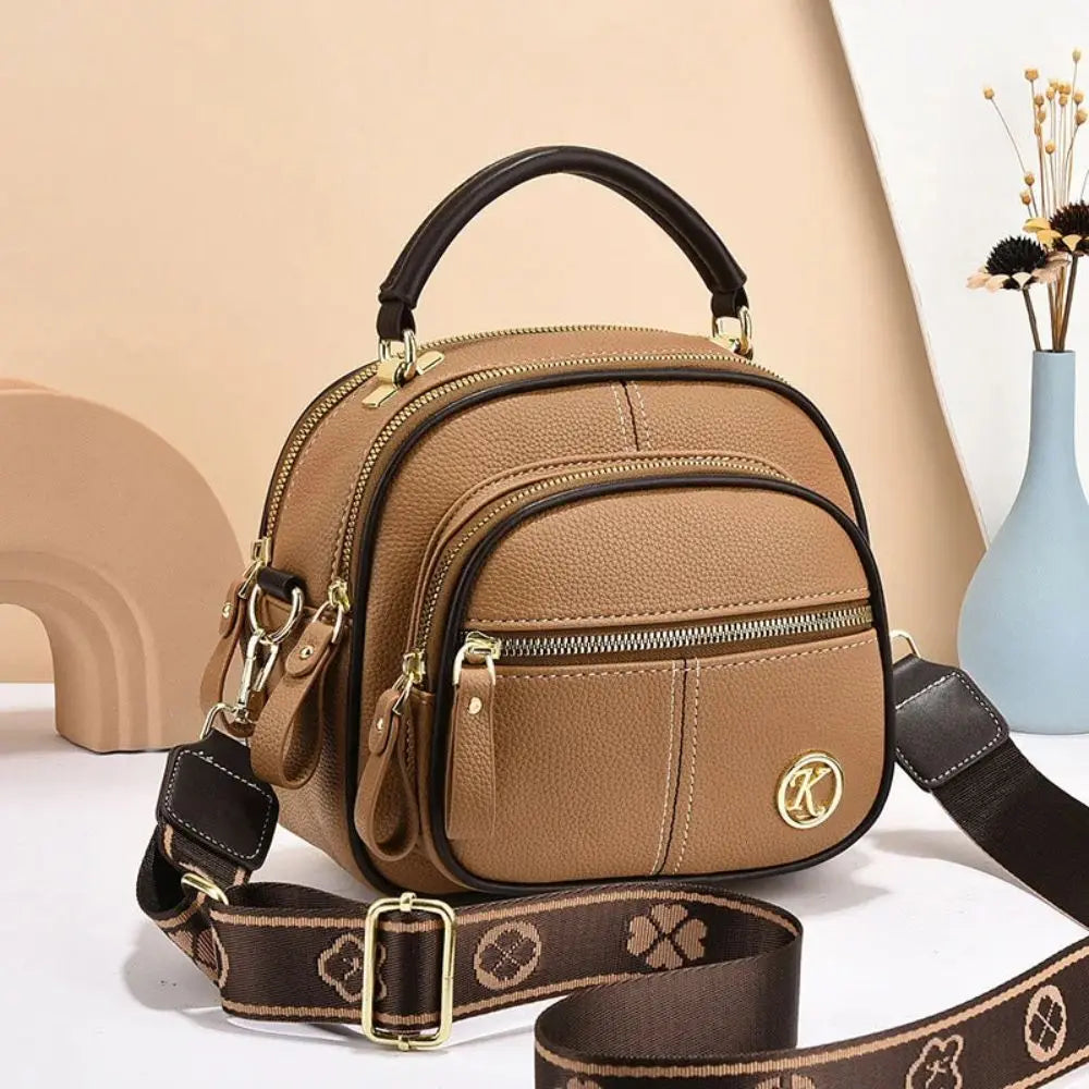 Satchels Bag Multi Compartment Wide Shoulder Straps Leather Crossbody Handbag