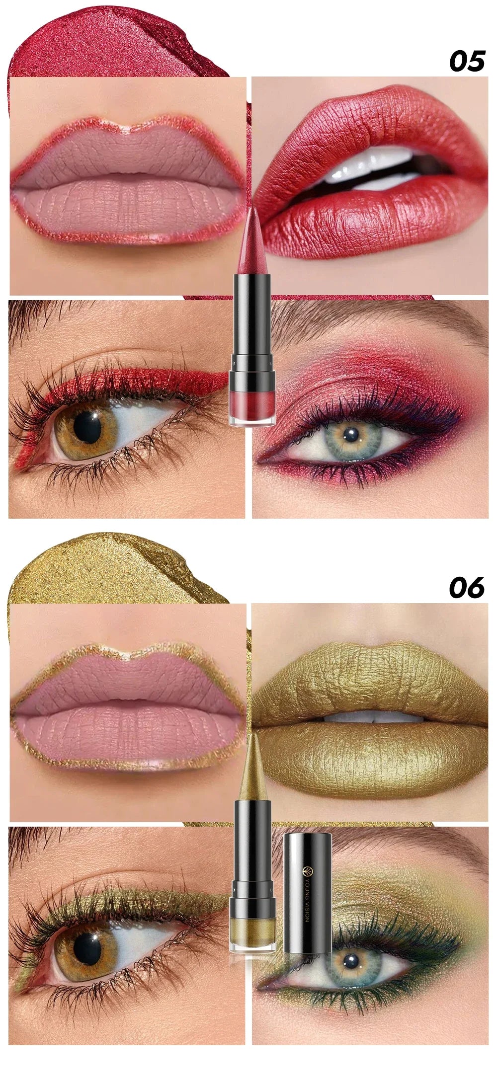 Pointed Glitter Lipstick Nude Purple Moisturize Diamond Metallic Lip Liner Pencil Outline Contouring Gradient Eyeshadow Cosmetic