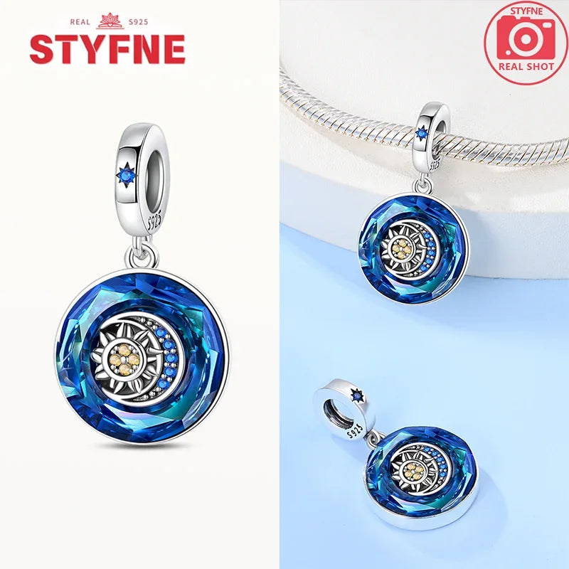 Original Sterling Silver 925 Astrolabe Sun&moon Star Blue Series Charms Fit Bracelet DIY Charm for Women Jewelry Fine Gifts