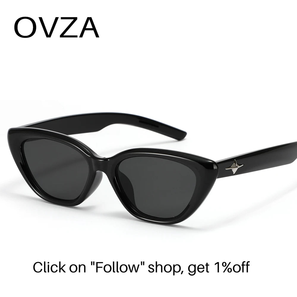 OVZA Retro Cat Eye Womens Sunglasses Brand Designer Vintage Mens Eyeglasses Narrow Frame Anti-UV Lens S1072