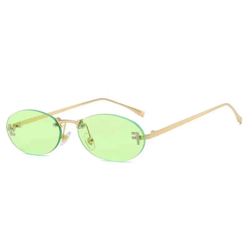 Elegant Diamond Oval Fashion Sunglasses Letter "F" Rimless Trendy Eyewear