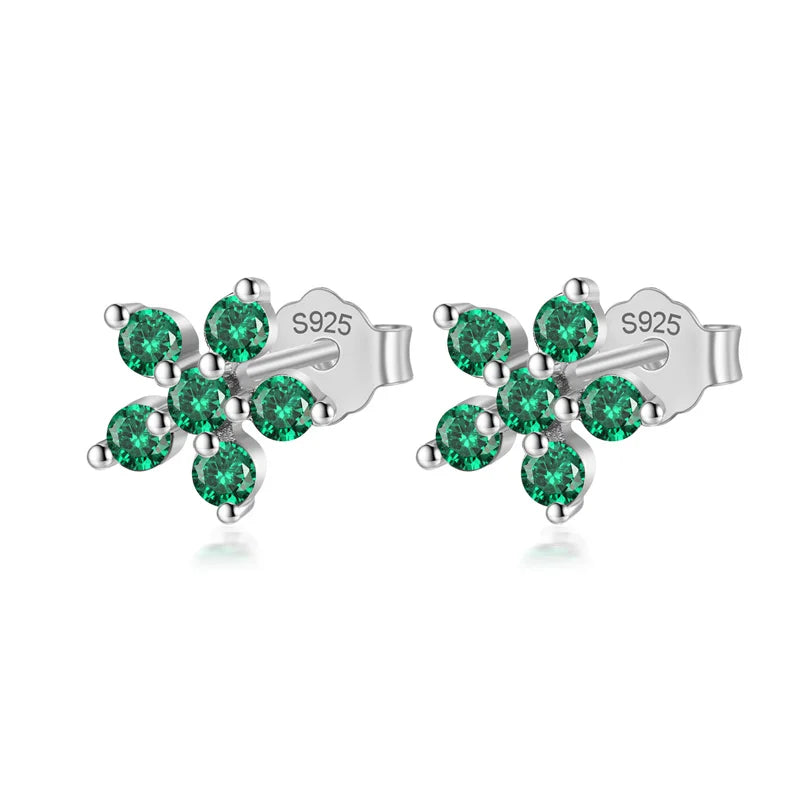 Trendy Fashion Flower Colour CZ Stud Earrings 925 Silver