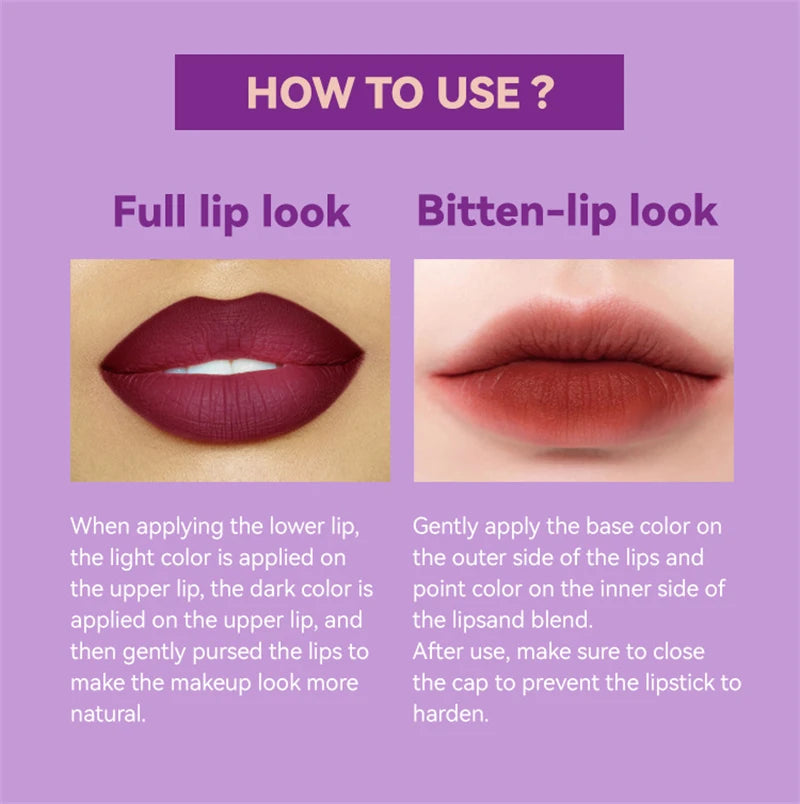 Gradient Two-color Velvet Lipstick Creating 3D Lips Waterproof Long Lasting Matte Lip Gloss Lipgloss Non-Stick Cup Woman Makeup