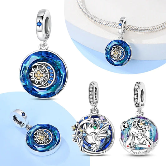 Original Sterling Silver 925 Astrolabe Sun&moon Star Blue Series Charms Fit Bracelet DIY Charm for Women Jewelry Fine Gifts