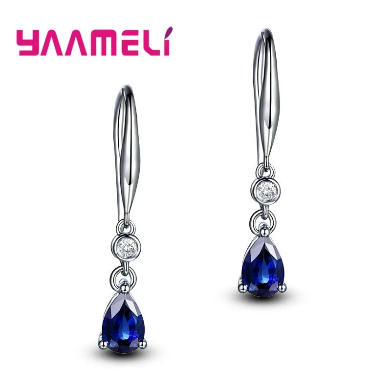 Long Trendy Drop Earrings CZ Zircon Bijoux 925 Silver Fine Jewelry