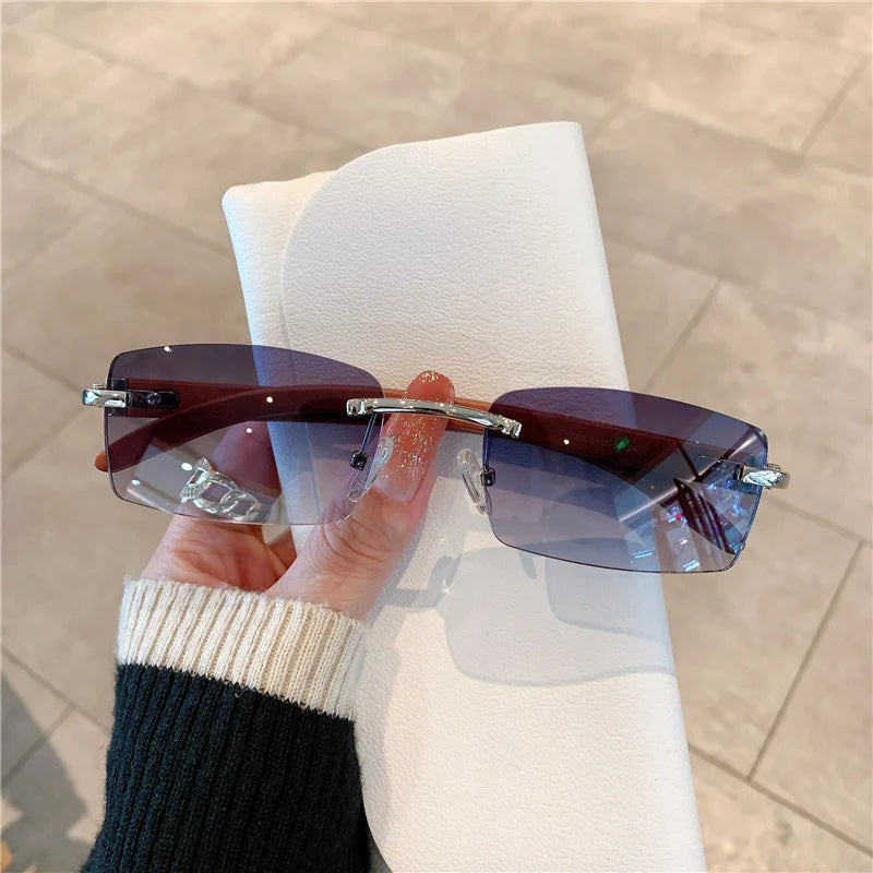 Fashion Sunglasses Frameless Imitation Wood Grain Mirror Leg Sunglasses