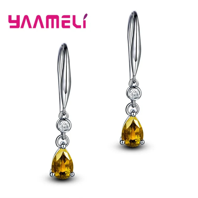 Long Trendy Drop Earrings CZ Zircon Bijoux 925 Silver Fine Jewelry