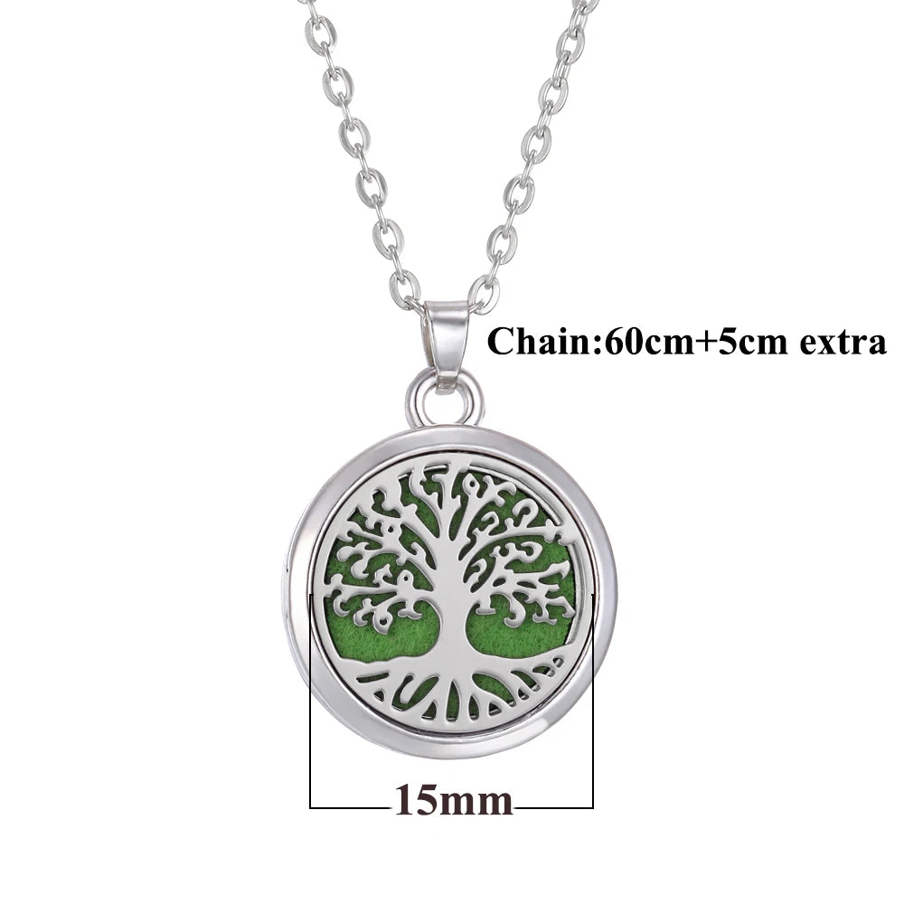 Tree of Life Aromatherapy Necklace Perfume Essential Oil Diffuser Alloy Stainless Steel  Locket Pendant Aroma Diffuser Necklace