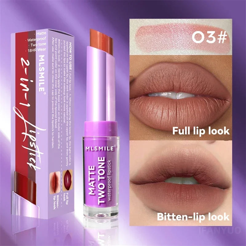 Gradient Two-color Velvet Lipstick Creating 3D Lips Waterproof Long Lasting Matte Lip Gloss Lipgloss Non-Stick Cup Woman Makeup