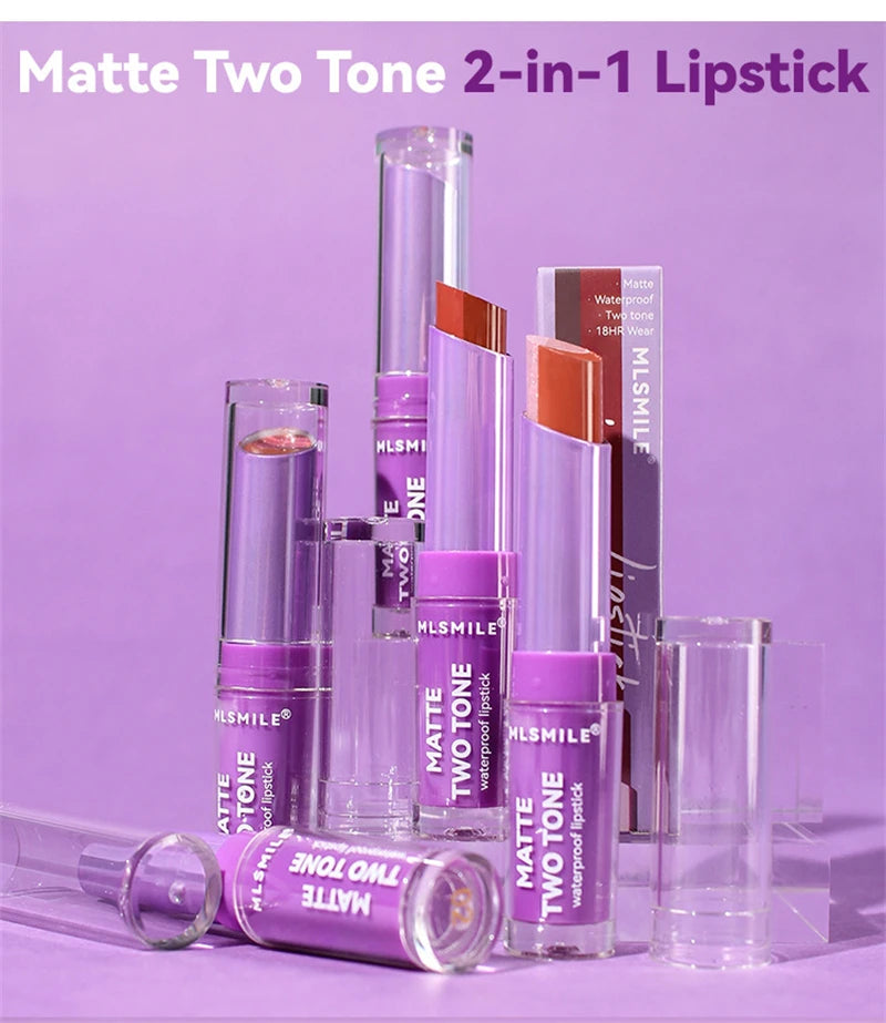 Gradient Two-color Velvet Lipstick Creating 3D Lips Waterproof Long Lasting Matte Lip Gloss Lipgloss Non-Stick Cup Woman Makeup